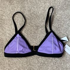 Kinis Swimwear Purple & Black Bikini Top New With Tags Size 6 - Wireless Cups 80% Nylon 10% Spandex Purple Fitted Underwire Swimwear, Fitted Purple Underwire Swimwear, Bra-friendly Purple Swimwear With Underwire, Purple Underwire Swimwear, Bra Friendly, Purple Underwire Swimwear, Bra-friendly, Purple Bra-friendly Underwire Swimwear, Bustier Swimsuit, Crop Swim Top, Triangle Swimsuit