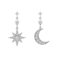 Star And Moon Earrings, Celestial Crystal, Moon And Star Earrings, Moon And Star, Waterproof Jewelry, Star Moon, Dainty Bracelets