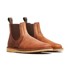 Off-the-clock style meets the work-hardened bones of Red Wing in the Weekender Chelsea boot. The Weekender Chelsea uses stitchdown construction with no shank and a polyurethane sole for a lightweight, flexible, slip-on-and-go boot. A multi-piece upper in Red Wing's famous Rough & Tough pull up leather gives dimensionality with a dark base color and lighter overtones that only get richer with age. Red Wing Heritage Boots, Red Wing Shoes, Wing Shoes, Heritage Fashion, Red Wing, Dry Goods, Leather Conditioner, Leather Cleaning, Colored Leather