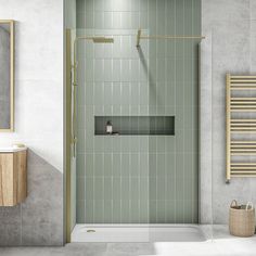 a bathroom scene with focus on the shower