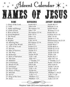 the names of jesus for an adult calendar