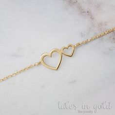 Gold Heart Bracelet, Gold Love Bracelet, Gift For Mom, 14k Gold Bracelet, Yellow Gold, Heart Bracelet, Gift For Her, Dainty Gold Bracelet Gold Double Heart Bracelet For Valentine's Day, Gold Heart Bracelet For Anniversary On Mother's Day, Dainty Gold Heart Bracelet For Anniversary, Gold Heart-shaped Bracelet For Anniversary, Dainty Heart Pendant Bracelet For Anniversary, Gold Heart-shaped Anniversary Bracelet, Gold Heart Bracelet For Anniversary, Delicate Heart-shaped Anniversary Bracelets, Gold Heart Pendant Bracelet For Anniversary