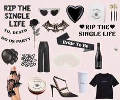 a bunch of different items that are on a pink background with the words rip the single life