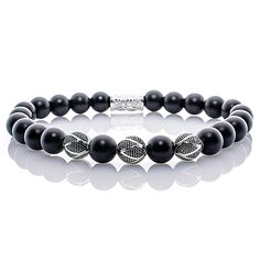 Onyx Matte Black Beads Excelsior Silver 925 Sterling Silver Women's/ men's bracelet Handmade onyx bead bracelet wonderful beautiful beads with strong colors three very beautiful 925 sterling silver beads. The striking design and the high-quality workmanship as well as our branded back piece 925 sterling silver coated cylinder with our logo makes the bracelet an unmistakable piece of jewellery. * Premium onyx beads Ø 8 mm * Premium 925 Sterling Silver * Branded back piece *Made in Germany Helps t Elegant Silver Bracelets With Gemstone Beads, Elegant Silver Bracelet With Gemstone Beads, Elegant Silver Beaded Bracelets With Gemstones, Elegant Black Rosary Bracelet, Black Sterling Silver Bracelets With Silver Beads, Elegant Black Beaded Bracelets With 8mm Beads, Black Beaded Sterling Silver Bracelets, Silver Bracelet With Round Black Beads, Silver Bracelets With Black Round Beads