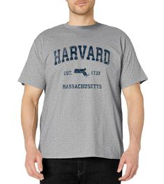 PRICES MAY VARY. Unique established Harvard Massachusetts shirt features the original classic distressed athletic navy print sports design & is a great way to show your hometown patriotic pride. Perfect gifts for those who love it's charm & proud to be from Harvard MA. Vintage Harvard Massachusetts shirt with cool old school sports logo makes a great travel souvenir & gift. Also available on Mens Womens & Kids Tees, Long Sleeve T-Shirts, Hoodies & Sweatshirts. Click the brand link above to see m Collegiate Letter Print T-shirt In Athletic Heather, Collegiate Style Athletic Heather T-shirt With Letter Print, Collegiate T-shirt With Text Print In Relaxed Fit, Collegiate Relaxed Fit Text Print T-shirt, Collegiate Text Print T-shirt With Relaxed Fit, Collegiate Style Relaxed Fit T-shirt With Text Print, Athletic Heather Cotton T-shirt For College, Collegiate Relaxed Fit T-shirt For Sports Events, Relaxed Fit T-shirt For College Sports Season