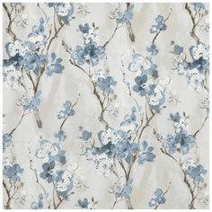 a wallpaper with blue and white flowers on it