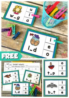 Centers In Kindergarten, Phonics Alphabet, Short Vowel Activities, Vowel Activities, Cvc Activities, Reading Phonics, Phonics Centers, Literacy Centers Kindergarten, Alphabet Kindergarten