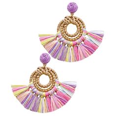 Make a playful statement with these vibrant, lightweight Multicolored Boho Raffia Earrings! The perfect accessory for brunch with friends or a night out on the town, these fun and flirty earrings will create an instant boho vibe. Plus their super lightweight so you can wear them all day without feeling weighed down! Purple Earrings For Spring Party, Trendy Colorful Earrings For Spring, Trendy Multicolor Earrings For Spring, Trendy Colorful Spring Earrings, Colorful Dangle Earrings For Spring, Colorful Spring Dangle Earrings, Fun Dangle Earrings For Festivals, Spring Multicolored Dangle Earrings, Fun Dangle Earrings For Festival