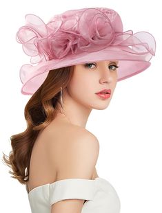 PRICES MAY VARY. SIZE --- This derby hat has a brim that is 13cm/5.1inches all the way around, hat depth about 10cm/3.9inches fit for head circumference 21.26 inch~22.83 inches. Which has a small drawstring inside in order to give it a big size range. When the people who has a small headsize can pulled the elastic band to offer a smaller size. One size fits most FEATURES --- Made in Organza, UV 50+. Foldable elegant derby hat allows you carry it wherever you want to, quite soft and comfortable. Pink Cloche Hat With Short Brim For Party, Pink Wide Brim Hats For Garden Party, Pink Elegant Flat Brim Fascinator, Elegant Pink Fascinator With Curved Brim, Whimsical Pink Fascinator Hat, Derby Fascinator, Wedding Tea, Wide Brim Sun Hat, Tea Party Hats