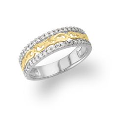 60973 - 14K White Gold and 14K Yellow Gold - Nalani Ring Island Life Style, Detailed Jewelry, Diamond Chain, Fine Jewels, Metal Rings, Chain Lengths, Wedding Rings, Size 7, Diamonds