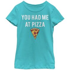 The Lost Gods You Had Me at Pizza Turquoise T-Shirt is here to convince you to start seeing things from a cheesy point of view! A piece of pepperoni pizza sits below "You Had Me at Pizza" printed on the front of this funny pizza shirt. Size: small. Color: blue. Gender: female. Age Group: kids. Material: Cotton. Blue Striped Shirt Outfit, Pizza T Shirt, Kids Pizza, Funny Pizza, Pizza Tshirt, Pizza Shirt, Pizza Funny, Gods Girl, Slim Fit Shorts