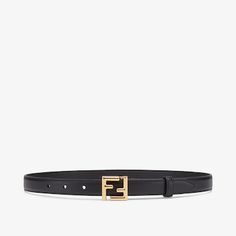 Thin belt with loop and iconic FF stud buckle. Made of black leather. Gold-finish metalware. Made in Italy. Size 90 Fendi Belt Outfit, Womens Belts Fashion, Fendi Bracelet, Fendi Logo Design, Fendi Store, Fendi Accessories, Fendi Logo, Fame Dr, Old Money Style