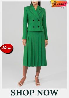 Daily Plain Green Regular Fit Elegant Skirt Fitted Solid Color Pleated Skirt For Fall, Solid Color Fitted Pleated Skirt For Fall, Fitted Solid Pleated Skirt For Fall, Fitted Green Pleated Midi Skirt, Green Pleated Winter Skirt, Chic Green Pleated Skirt For Fall, Green Skirt For Spring Workwear, Green Skirt Suit For Fall, Fitted Skirt Suit For Spring