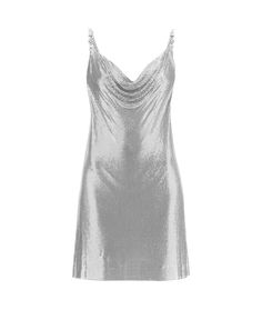 Versace Silver Metal Dress | italist Metallic V-neck Evening Dress, Chic Metallic V-neck Dress, Metallic Mini Dress For Formal Summer Events, Metallic Mini Dress For Summer Formal Events, Sleeveless Evening Dress With Shine, Elegant Satin Sequin Dress For Party, Elegant Satin Sequin Party Dress, Metallic V-neck Chic Mini Dress, Chic Metallic Slip Dress