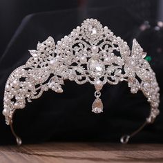 47372587466985 Wedding Crown Veil, Headpiece Ideas, Wedding Veil Blusher, Crown Veil, Bridal Hair Bands, Crystal Crown Tiaras, Pearl Crown, Wedding Tiaras, Tiara Headpieces