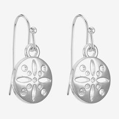 Our small silver-tone round flower drop earrings are the perfect little something extra to complete any look.Metal: Silver-tone zinc alloy/brassDimensions: 0.8x0.8 inchJewelry photos are enlarged to show detail.Features: HypoallergenicEarring Back: WireCare: Wipe CleanEarrings Type: Wire EarringsEarrings Style: Drop EarringsCountry of Origin: Imported Hypoallergenic Round Silver Flower Earrings, Hypoallergenic Silver Flower Earrings, Silver Round Flower Earrings With Ear Wire, Silver Round Flower Earrings, Hypoallergenic Silver Round Flower Earrings, Liz Claiborne, Zinc Alloy, Jewellery And Watches, Silver Tone