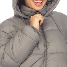 White Mark’s Full Front Zip Hooded Bomber Puffer Coat is Crafted from high-quality materials, this puffer coat is designed to provide insulation without feeling bulky. This puffer coat features a full front zip with a high collar, allowing you to bundle up and protect yourself from chilly winds. The zip closure provides easy on and off access, while the high collar and hood add an extra layer of warmth. Gray Puffer Jacket For Cold Weather, Solid Insulated Puffer Jacket For Cold Weather, Puffer Coat Style, Puffer Jacket Women, White Mark, Protect Yourself, Jacket Women, Puffer Coat, High Collar