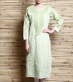 Green Cotton Noorie Kurta With Chikankari  #ShopNow #InstaFashion #InstaShop #InstaIndian #IndianArtizans #InstaEthnic #Ethnic #InstaStyle #Fashion #Collection #BuyNow #Garments #EthnicFiesta #OnlineShopping Green Cotton, Cold Shoulder Dress, Green