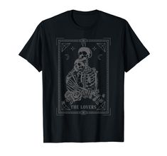 PRICES MAY VARY. The Lovers Tarot Card. Embracing skeletons. Goth valentine for men or women. Lightweight, Classic fit, Double-needle sleeve and bottom hem Embracing Skeletons, Lovers Tarot Card Skeleton, Tarot Card Skeleton, Lovers Tarot Card, Halloween Parejas, The Lovers Tarot Card, Skeleton Couple, The Lovers Tarot, Halloween Goth