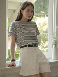 Regular-fit T-shirt in soft cotton jersey with contrasting trim at neckline. Straight-cut hem.- Regular length- Regular fit- Crew-neck- Short sleeve Short Sleeve Outfits Women, Trendy Relaxed Fit T-shirt With Contrast Stripes, Casual Cotton Tops With Striped Hem, Casual Short Sleeve T-shirt With Striped Collar, Cotton Tops With Striped Hem For Work, Cotton T-shirt With Striped Hem For Everyday, Everyday Cotton T-shirt With Striped Hem, Relaxed Fit Contrast Stripe Workwear Tops, Relaxed Fit Contrast Stripe Tops For Work