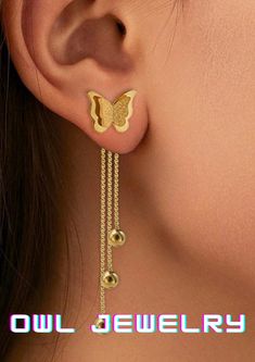 Occasion:Wedding Color:Gold Gender:Women Magnetic:No Material:Stainless Steel Earring Studs Materials:Stainless Steel Stainless Steel Earrings Studs, Gold Wedding Colors, Chain Earring, Owl Jewelry, Earring For Women, Earring Studs, Wedding Color, Butterfly Earrings, Stainless Steel Earrings