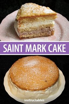 two pictures with different types of cakes on them and the words saint mark cake above it