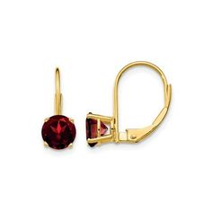 Rich red round garnet 6mm gemstones sit in crafted 14 karat yellow gold in these beautiful lever-back dangle hoop earrings. Garnet Leverback Hoop Earrings 2.00 Carat (ctw) in 14K Yellow Gold Size: one size.  Gender: female.  Age Group: adult. Dangle Hoop Earrings, Womens Watches, Garnet, Women's Earrings, Jewelry Watches, Hoop Earrings, Gems, Yellow Gold, Women Jewelry