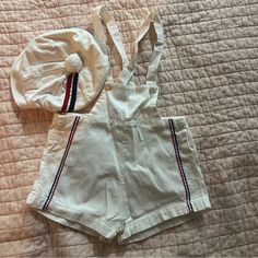 Brand New Vintage Cord Short Set With Hat. Perfect Condition. Never Worn By My Son. He Grew Out Of It Before I Could Put Him In It. Casual White Hat For Playtime, Playful White Cotton Hat, Jessica Collins, Toddler Baby Boy, Beaded Crop Top, Vintage Toddler, Trench Dress, Sweater Fits, Short Set