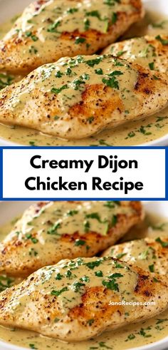 creamy dijon chicken recipe on a white plate