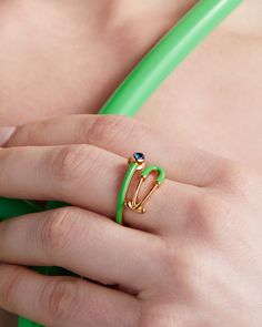 Made in 18K gold over brass Hand filled enamel Use our Ring Sizer to find your perfect fit Band height: 14 mm Stone size: 3 mm genuine grade AAA white CZ Healthcare Workers, Enamel Ring, Ring Sizer, Health Professionals, Kelly Green, House Warming, Blue Green, 18k Gold, Enamel Pins