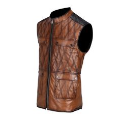 chaleco cuadra miel Biker Style Leather Vest, Leather Biker Vest For Winter, Rugged Leather Vest Outerwear, Leather Winter Outdoor Vest, Rugged Leather Sleeveless Vest, Rugged Brown Vest Outerwear, Outdoor Brown Leather Vest, Fitted Leather Vest For Outdoor, Brown Leather Vest For Workwear