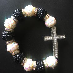 Gorgeous Brand New Features Crystals & Fashion Cross Stretch To Fit Most Bracelet. Adjustable White Stretch Bracelet For Party, Trendy White Crystal Bracelet For Party, Trendy White Crystal Party Bracelet, Crystals Fashion, Cross Beads, White Bracelet, Crystal Fashion, Crystal Cross, White Bracelets