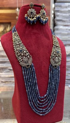 Premium Sabyasachi Inspired Long Victorian Mint Sapphire Blue Zirconium Diamond Necklace With Dainty Chaandbali Earrings Long Indian Set - Etsy