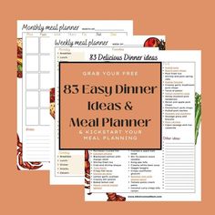 the meal planner with text that says,'easy dinner ideas and meal planner for your meal