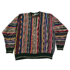 Vintage 90s Coogi Style Textured Knitted Crewneck Sweater - Classic Retro Knit Dive into the nostalgia of the 90s with this eye-catching vintage Coogi style crewneck sweater! Inspired by the iconic designs of Coogi Australia, this sweater features the same bold patterns and vibrant colors that defined an era. Perfect for fashion lovers who appreciate unique, statement pieces. Features: Era: 1990s Style: Coogi-inspired Material: High-quality 100% Wool (Soft, warm, and durable) Design: Multicolore Casual Multicolor Jacquard Knit Sweater, Retro Green Knitted Sweater, Casual Crew Neck Sweater With Fair Isle Pattern, Casual Fair Isle Crew Neck Sweater, Casual Multicolor Fair Isle Sweater, Retro Textured Knit Crew Neck Top, Retro Multicolor Knit Sweater, Retro Textured Knit Winter Tops, Multicolor Textured Knit Crew Neck Sweater