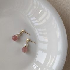 Material Sterling Silver Earring Posts - Hypoallergenic Rose Quartz Freshwater Pearls 14k Gold Plated Pink Tarnish Resistant Drop Earrings, Pink Tarnish-resistant Drop Earrings, Rose Gold Round Earrings For Jewelry Making, Hypoallergenic Rose Gold Round Pearl Earrings, Rose Gold Dangle Earrings With Plating, Hypoallergenic Round Pink Gold Earrings, Hypoallergenic Pink Gold Round Earrings, Rose Quartz And Pearl, Strawberry Crystal