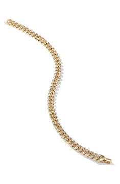 Sturdy curb-chain links are illuminated by icy pavé diamonds on this handsome bracelet of sterling silver or 18-karat gold. Push-clasp closure Total diamond weight: 0.59ct. Sterling silver or 18k gold/diamond Imported >Diamond Guide Luxury White Gold Chain Bracelet With Curb Chain, Luxury White Gold Bracelet With Curb Chain, Luxury White Gold Curb Chain Bracelet, Luxury Chain Bracelet With Cuban Link Solid Construction, Gold Cuban Link Tennis Bracelet With Diamond Accents, Luxury Cuban Link Chain Bracelet With Solid Links, Gold Tennis Bracelet With Diamond Accents And Cuban Link, Luxury Curb Chain Cuban Link Bracelet, Yellow Gold Cuban Link Diamond Bracelet