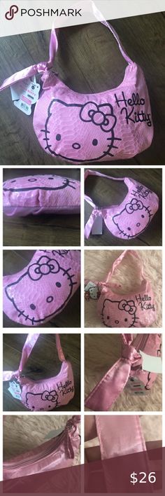 HELLO KITTY-NWT Pink Silky Handbag Super cute NWT HELLO KITTY small pink silky hobo handbag, snake print on front, one handle, top zip closure, HK on front, plenty of room for a phone, mirror, lipstick, kleenex, compact, hand sanitizer, keys, and a small wallet!   Measures-9L x 5H x 1.5D  WILL SHIP NEXT BUSINESS DAY! I am NOT a slow shipper.   🌺🌸Open to reasonable offers🌺🌸  Thank you for looking! No Trades. Happy to answer questions. Hello Kitty Bags Hobos Pink Hello Kitty Shoulder Bag For Travel, Hello Kitty Pink Shoulder Bag For Travel, Trendy Hello Kitty Pouch Bag, Travel Shoulder Bag In Pink With Hello Kitty Print, Pink Hello Kitty Print Shoulder Bag, Pink Rectangular Bag With Cat Design, Pink Rectangular Shoulder Bag With Cat Design, Pink Cat Design Shopping Bag, Cute Pink Hello Kitty Shoulder Bag