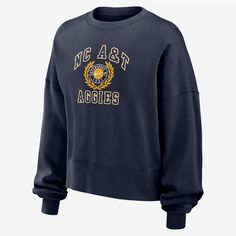 The Aggies hold a unique place within the cultural fabric and tapestry of North Carolina A&T, personifying the promise of representation for generations to come. Honor your school with this fleece sweatshirt. Nike Relaxed Fit Graphic Sweatshirt, Nike Sweatshirt With Graphic Print In Relaxed Fit, Nike Graphic Print Sweatshirt With Relaxed Fit, Nike Relaxed Fit Graphic Print Sweatshirt, Nike Relaxed Fit Sweatshirt With Graphic Print, Nike Cotton Sweatshirt With Graphic Print, Nike Sweatshirt With Ribbed Cuffs For College, Nike Collegiate Sweatshirt, Nike Varsity Sweatshirt For College