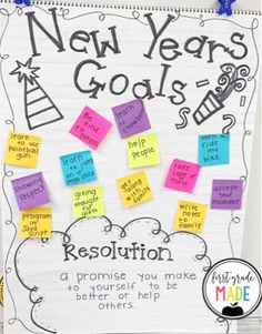 a new year's goal poster with post it notes