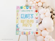 a welcome sign and balloons are in front of a welcome sign for a child's birthday party