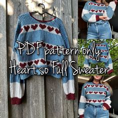 the sweater is knitted with hearts on it and has two sleeves that are open