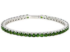 8.00ctw Round Green Chrome Diopside Rhodium Over Sterling Silver Flex Bangle. Measures Approximately 0.17"W. Push Button Closure. Green Cubic Zirconia Tennis Bracelet For Formal Occasions, Formal Green Cubic Zirconia Tennis Bracelet, Green Bangle Tennis Bracelet For Anniversary, Green Bangle Tennis Bracelet For Formal Occasions, Classic Green Tennis Bracelet For Formal Occasions, Green Classic Tennis Bracelet For Formal Occasions, Green Formal Tennis Bangle Bracelet, Green Gemstone Tennis Bracelet, Classic Green Round Tennis Bracelet