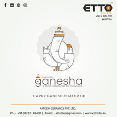 an advertisement for ganesha with the words happy ganesh chaturthi