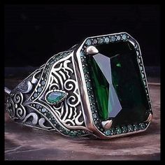 Turkey Jewelry, Emerald Stone Rings, Silver Ring For Men, Turkish Rings, Bracelet Viking, Big Stone Ring, Boho Men, Mens Fashion Simple, Biker Rings