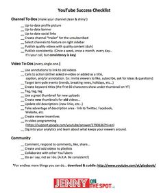 a checklist with the words youtube to do list on it