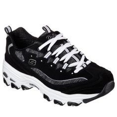 Skechers Women's D'lites Me Time Wide Memory Foam Sneaker at Famous Footwear Black And White Sneakers, Fabric Shoes, Latest Shoes