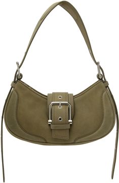 Nubuck shoulder bag in khaki. · Adjustable and detachable padded shoulder strap · Pin-buckle detailing at magnetic press-stud tab · Zip closure · Patch pocket at interior · Faux-suede lining · Logo-engraved silver-tone hardware · H5.75 x W11 x D3 Supplier color: Marena khaki Khaki Leather Shoulder Bag With Adjustable Strap, Suede Shoulder Bag With Metal Hardware For Everyday Use, Everyday Suede Shoulder Bag With Silver-tone Hardware, Olive Leather Shoulder Bag With Detachable Strap, Chic Suede Shoulder Bag With Metal Hardware, Chic Suede Shoulder Bag With Silver-tone Hardware, Chic Olive Leather Shoulder Bag, Trendy Khaki Leather Shoulder Bag, Olive Leather Shoulder Bag