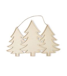 two wooden christmas trees hanging from a string