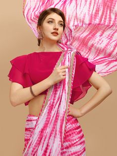 Pink and white sareeTie and dye dyed saree with embroidered borderThe saree comes with an unstitched blouse pieceThe blouse worn by the model might be for modelling purpose only. Check the image of the blouse piece to understand how the actual blouse piece looks like. Bandhani Print Blouse With Traditional Drape, Traditional Drape Georgette Blouse With Bandhani Print, Designer Pink Bandhani Print Saree, Traditional Drape Blouse In Bandhani Print Georgette, Designer Bandhani Print Pink Saree, Designer Pink Saree With Bandhani Print, Bollywood Georgette Blouse With Bandhani Print, Transitional Season Sheer Dupatta Saree, Multicolor Semi-stitched Blouse With Sheer Dupatta